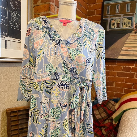 LILLY PULITZER Jessalynne Wrap Romper Blue Peri Lapis Lanterns - Picture 2 of 16